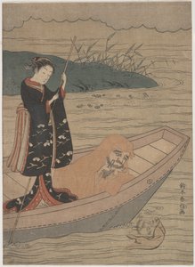 Daruma in einem Boot mit einem Begleiter von Suzuki Harunobu