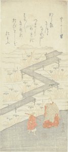 Acht-Plattform-Brücke (Yatsuhashi), aus der "Geschichte von Ise (Ise Monogatari)" von Suzuki Harunobu