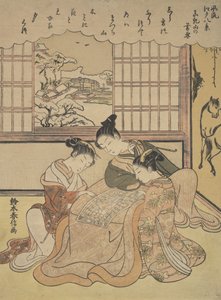 Abendschnee auf dem Matsuchi-Hügel, aus der Serie Acht modische Ansichten von Edo Fur..., ca. 1765-70