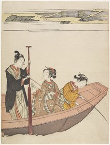 Angeln in der Nähe des Mimeguri-Schreins am Sumida-Fluss, ca. 1767 von Suzuki Harunobu