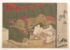 Liebende unter einem Moskitonetz von Suzuki Harunobu