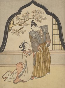Liebende, die sich neben einem Fenster ankleiden von Suzuki Harunobu