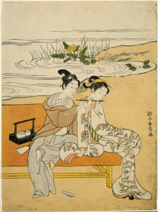 Liebende, die dieselbe Flöte spielen (Parodie auf Xuanzong und Yang Guifei) von Suzuki Harunobu