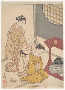 Nachtregen am Doppelregal, aus der Serie Acht Salonansichten von Suzuki Harunobu