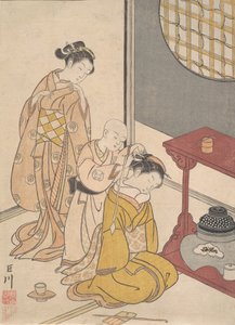 Nachtregen am Doppelregal, aus der Serie Acht Salonansichten von Suzuki Harunobu
