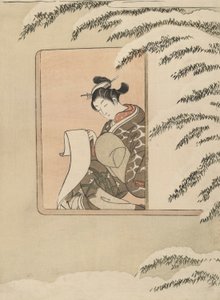 Parodie auf Sun Kang, auch bekannt als Schnee am Fenster von Suzuki Harunobu