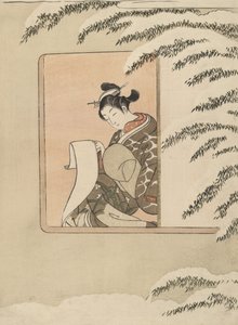 Parodie auf Sun Kang, auch bekannt als Schnee am Fenster von Suzuki Harunobu