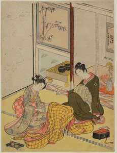 Parfümieren eines Gewandes als visuelle Parodie der vier Errungenschaften von Suzuki Harunobu