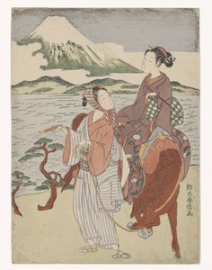 Rauchender Mann und Frau zu Pferd von Suzuki Harunobu