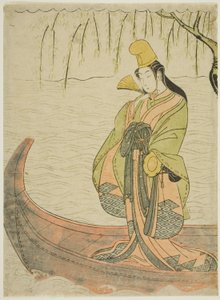 Shirabyoshi-Tänzerin stehend im Asazuma-Boot