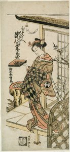Der Schauspieler Segawa Kikunojo II als Kurtisane Umegae im Stück "Hiragana Seisuiki," aufgeführt im Ichimura-Theater im ersten Monat, 1764