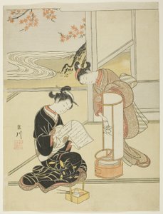 Das Abendglühen einer Lampe (Andon no sekisho), aus der Serie "Acht Ansichten des Salons (Zashiki hakkei)"