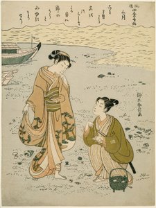Der dritte Monat (Sangatsu), aus der Serie "Beliebte Versionen unsterblicher Dichter in vier Jahreszeiten (Fuzoku shiki kasen)" von Suzuki Harunobu