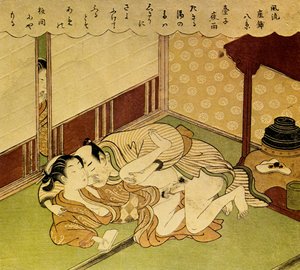 Zwei Liebende Shunga - erotische Holzschnitt, um 1750