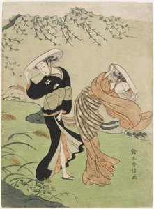 Zwei Frauen im starken Wind, ca. 1767 von Suzuki Harunobu