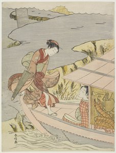 Frau, die ein Boot besteigt, ca. 1767 von Suzuki Harunobu