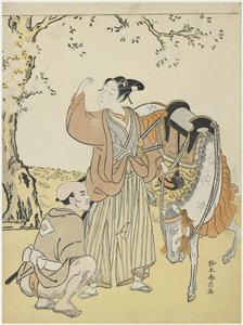 Junger Samurai betrachtet Kirschblüten als Mitate von Prinz Kaoru, ca. 1767 von Suzuki Harunobu