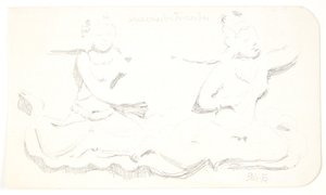 "Schwebende Frauen". Studienblatt nach Reliefs in Borobudur, Java.