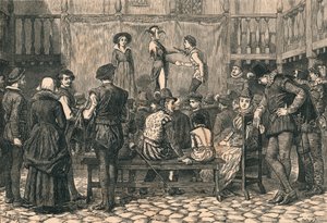 Ein Schauspiel in einem Londoner Gasthof, zur Zeit von Königin Elisabeth, um 1873 von Swain