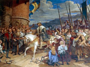 Gustav I. Eriksson Vasa, König von Schweden, triumphal in Uppsala empfangen von Swedish School