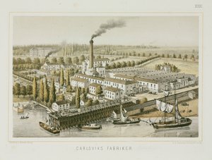 Textilfabrik, Carlsviks, Stockholm, Schweden, ca. 1840 (Farblithografie)