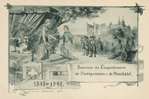 Fünfzigjähriges Jubiläum von Neuchatel, das sich 1848 zur Republik innerhalb der Schweizerischen Eidgenossenschaft erklärte von Swiss School