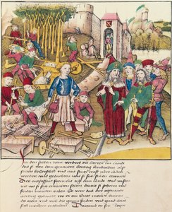 Gründung der Stadt Bern im Jahr 1191, Miniatur aus der Spiezer Bilderchronik, Schweiz von Swiss School