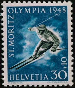 Briefmarke zur Erinnerung an die Olympischen Winterspiele 1948
