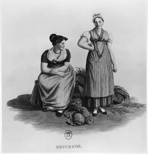 Schweizer Frauen in traditioneller Tracht aus dem Kanton Neuenburg von Swiss School
