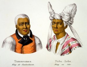 Tammeamea, König der Sandwich-Inseln, in europäischer Kleidung mit Naba-Leba, König von Solor, in einheimischem Kopfschmuck und europäischer Kleidung, aus Ethnologische Studie verschiedener Rassentypen von verschiedenen Kontinenten von Swiss School