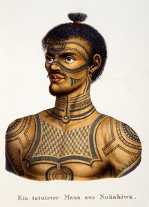 Tätowierter Mann aus Nukahiwa, aus Ethnologische Studie verschiedener Rassentypen von verschiedenen Kontinenten, von C.I. Brodtmann, veröffentlicht 1824