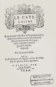 Titelseite des Katechismus von Johannes Calvin, veröffentlicht in Genf, 1549