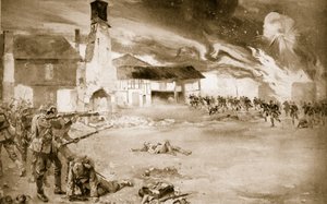 Franzosen besiegen die deutsche Kaiserliche Garde in einem Dorf, das viermal den Besitzer wechselte, 1914-19 von Sydney Adamson