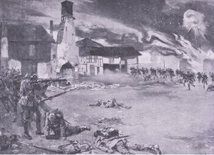 Straßenkämpfe an der deutsch-französischen Grenze: Ein französischer Angriff auf die preußische Garde, aus History of the Great War Vol 3, veröffentlicht von Waverley Book Co Limited, ca. 1920 von Sydney Adamson