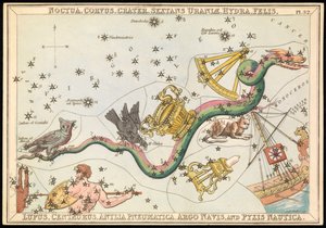 Noctua, Corvus, Crater, Sextans Uraniae, Hydra, Felis, Lupus, Centaurus, Antilia Pnuematica, Argo Navis und Pysix Nautica, um 1825