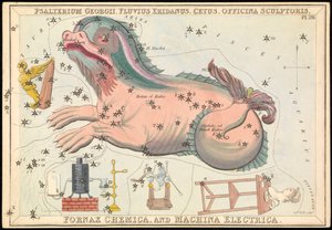 Psalterium Georgii, Fluvius Eridanus, Cetus, Officina Sculptories, Fornax Chemica und Machina Electrica, ca. 1825 von Sydney Hall