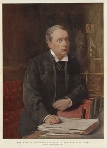 Der Earl von Rosebery spricht im House of Lords von Sydney Prior (after) Hall