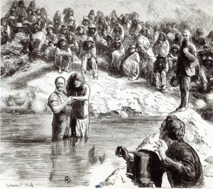 Eine Taufe nordamerikanischer Indianer - Mormonen posieren als Apostel Christi, 1892 von Sydney Prior Hall