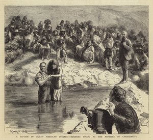 Eine Taufe nordamerikanischer Indianer, Mormonen posieren als Apostel des Christentums von Sydney Prior Hall