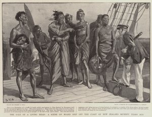 Verkauf eines lebenden Kopfes, eine Szene an Bord eines Schiffes vor der Küste Neuseelands vor siebzig Jahren von Sydney Prior Hall