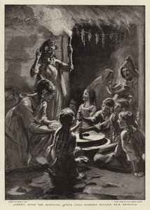 Armenien nach den Massakern, Yoruk-Mädchen mahlen Bulgur in der Nähe von Devrishia von Sydney Prior Hall