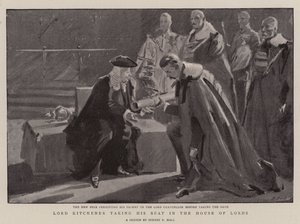 Lord Kitchener nimmt seinen Platz im House of Lords ein