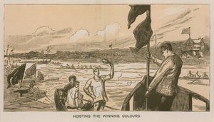 Erinnerungen an ein Oxford und Cambridge Bootsrennen: Hissen der Siegerfarben von Sydney Prior Hall