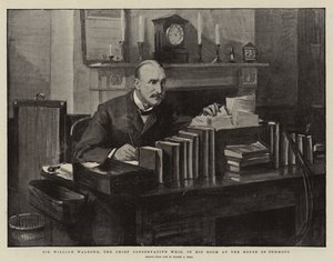 Sir William Walrond, der Hauptkonservative Peitsche, in seinem Zimmer im House of Commons von Sydney Prior Hall