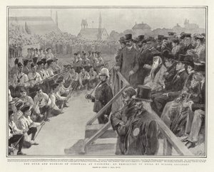 Der Herzog und die Herzogin von Cornwall in Winnipeg, eine Ausstellung von Drillübungen durch Schulkinder von Sydney Prior Hall