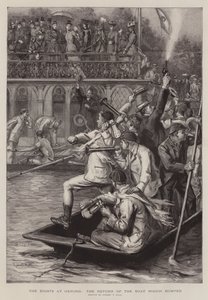 Die Achter in Oxford, die Rückkehr des Bootes, das gebumpt hat von Sydney Prior Hall