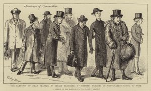 Die Wahl von Dean Stanley zum Prediger in Oxford, Mitglieder der Konvokation gehen zur Abstimmung von Sydney Prior Hall