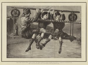 Die erste Reise, Prinz Albert Victor und Prinz George von Wales überqueren den Dee in einer Wiege bei Abergeldie, 1876 von Sydney Prior Hall