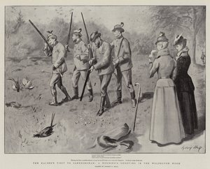 Der Besuch des Kaisers in Sandringham, ein Morgenschießen im Wolferton-Wald von Sydney Prior Hall