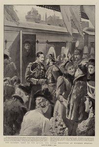 Der Besuch des Kaisers bei der Königin, der königliche Empfang am Bahnhof Windsor von Sydney Prior Hall